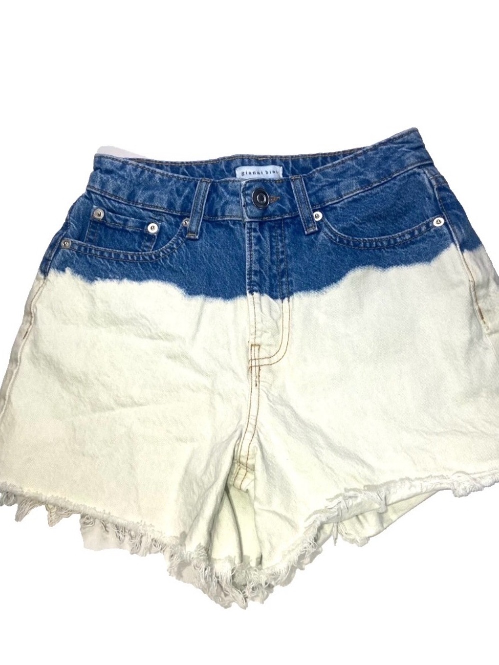 Gianni Bini Two-Tone Dip Dye Denim Shorts in Blue & Cream
